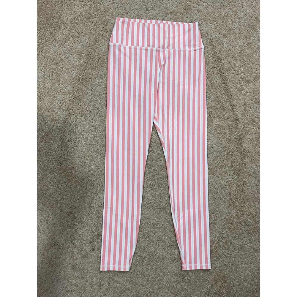 Spiritual Gangster Leggings Womens Size M White Peach Striped Athletic Stripe - Picture 7 of 7